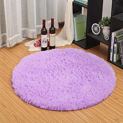 Eleoption Round Soft Shaggy Microfiber Area Rug, Anti-skid Floor Mat Room Carpets for Kids Room Children Playroom Living Room Bedroom Chair Cushion, 120cm, Purple