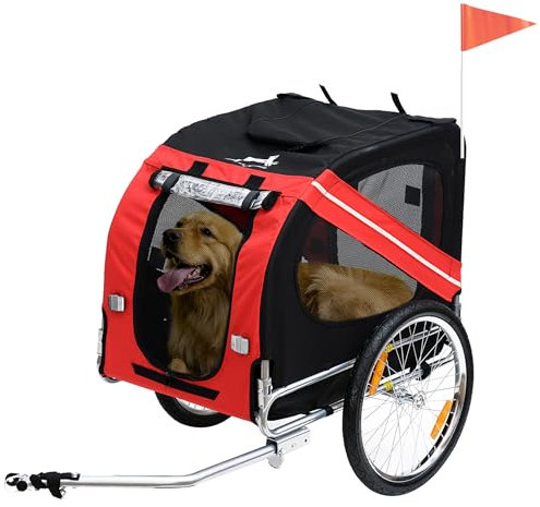 Pawhut Folding Dog Carrier Bicycle Pet Trailer in Steel Frame Stroller - Red & Black