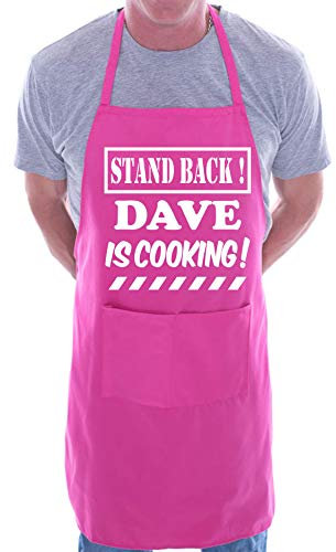 Print4U Stand Back Dave Is Cooking Personalised BBQ Apron Pink