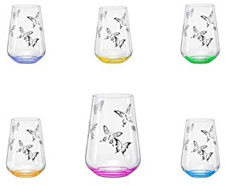 Bohemia Butterfly Longdrinks Kristall 380 ml mehrfarbig mit Schmetterlingen 6er Set