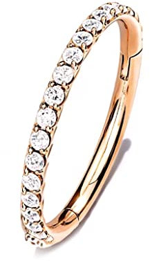 NewkeepsR 16G×6mm Rose Gold Diamante Surgical Steel Hypoallergenic Conch Piercing Jewellery Earring Hoop, Cartilage Clicker Segment Ring Rounded Clear Orbital Crystal Zirconia