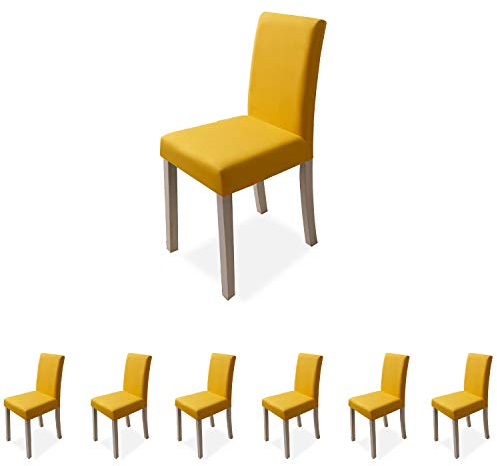 VanderHOME Stuhlhussen Stretch Esszimmer Stuhlhussen Polyester Stuhl Sitzschutz Schonbezug für Küche Hochzeit Partys Bankett 6 Stück Set, Gelb…