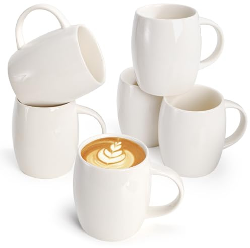 Foraineam Set of 6 Porcelain Mugs 15 Ounces White Coffee Mugs Set Ceramic Drinking Cups for Coffee, Tea, Juice, Cocoa