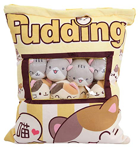 Aosida Nette Dekokissen Gefüllte Erdbeere Kreatives Spielzeug Abnehmbare Flauschige Kawaii Kitty Katze Plüsch Snack Kissen Pudding Dekorative Tier Puppen Bett Couch Geschenke