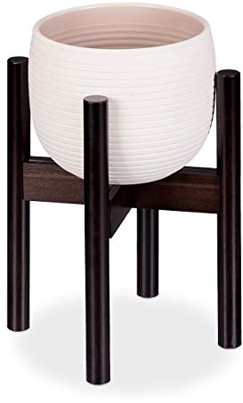 Relaxdays Blumenständer Bambus, individuell verstellbar, für Blumentöpfe bis 32 cm, Pflanzenständer, H: 35,5 cm, braun, 1 Stück 10028823
