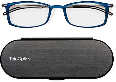 ThinOptics Brooklyn Lesebrille, rechteckig, 3,8 cm, mit magnetischer Milano-Hülle, dünne Lesebrille, leicht, kompakt, 3,8 cm