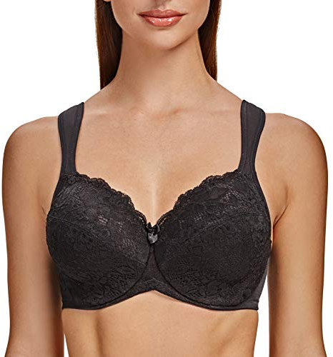 MELENECA Donna Reggiseno in Pizzo Coppa Piena Sostegno Senza Imbottito Schwarz-Pizzo 7D