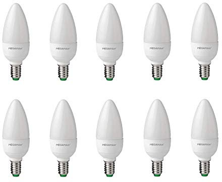 Pack of 10 Megaman 143300 LED 3.5W Candle Light Bulbs Opal E14 SES 2800K Warm White 250lm 25W Halogen Bulbs Replacement, 15000hr Lamp Life