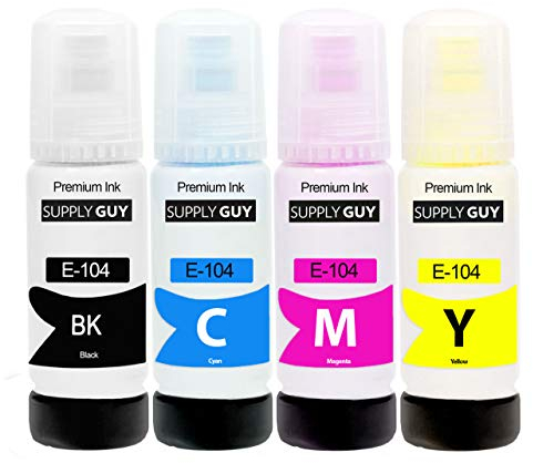 Supply Guy Tinte kompatibel mit Epson 104 für EcoTank ET-2710 ET-2711 ET-2712 ET-2714 ET-2715 ET-2720 ET-2721 ET-2726 ET-2810 ET-2815 ET-2820 ET-2821 ET-2825 ET-2826 ET-4700 ET-4800 (4 x 70ml)