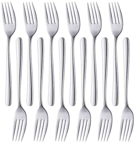 SUNSENGEUR Dessert Fork Set of 12, Stainless Steel Salad and Fruit Forks, Mini Cake Silverware, Mirror Finished Oval-Shaped Cutlery, 7.2 Inches, Silver