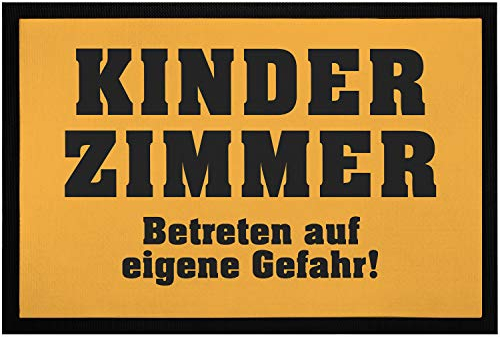 MoonWorks® Fußmatte mit Spruch Kinderzimmer - Betreten auf eigenen Gefahr Warnschild Warnhinweis rutschfest & waschbar schwarz 60x40cm