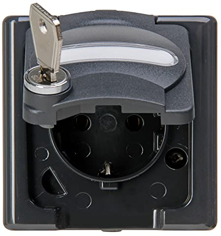 Kopp Blue Electric - Schutzkontakt-Steckdose mit Klappdeckel und Sicherheitsschloss (Nr. 8), Farbe: anthrazit, 104215005