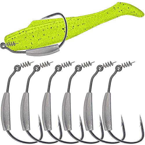 Weighted-Swimbait-Hooks-Jig-Heads-Soft Plastic Worm Fishing Hooks 3/0 4/0 5/0 6 Pack(Size 7/0,3/8oz 10.5g, 6-Pack)