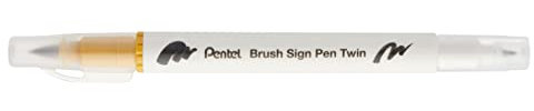 Pentel Brush Sign Pen Twin SESW30C Faserschreiber, 2 pinselähnliche Spitzen, gold-ocker (1 Stück)