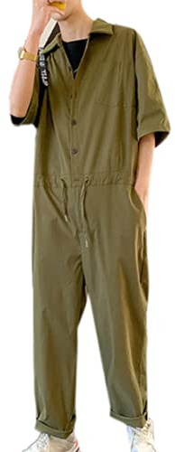 Suncolour Mens Lapel Boilersuit Coverall,Long Sleeve Overall Work Wear Boiler Suit Drawstring Coveralls Button Workwear with Pockets