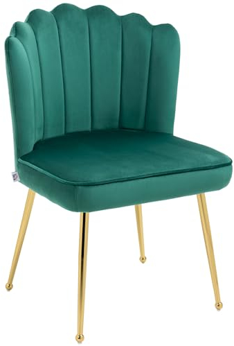 HOMCOM Shell Luxe Velvet Accent Chair with Gold-tone Metal Legs, Modern Vanity Chair for Living Room, Bedroom, Home Office, Green