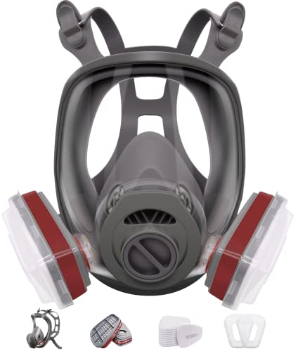 Full Face Cover,Safety Dust Face Cover Reusable,16 In 1 Respirator Mask,Includes 2 Filter Cartridges,10 Replaceable filter Cotton,Full Face Mask And lid, bag