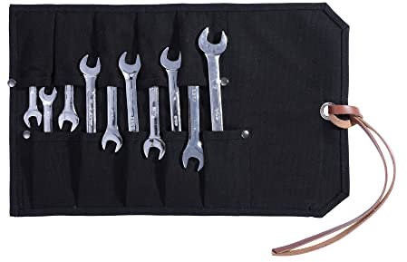 Chisel Roll, Tool Roll Up Bag with 10 staggered tool pockets, Heavy Duty 16oz Waxed Canvas Small Tool Organize Pouch (Black)