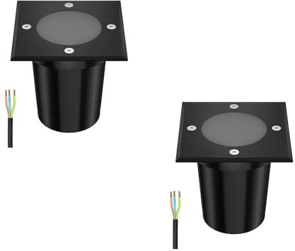 ledscom.de 2 Stück Bodeneinbauleuchte RELI für außen, IP67, schwarz, eckig, 11 x 11cm, 1x GU10 max. 15W, gefrostet