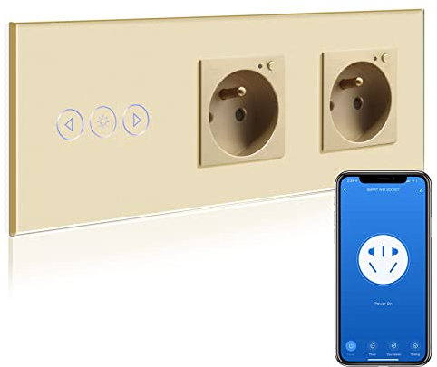 BSEED WifI Variateur de Lumière avec Prise Murale,Intelligent Interrupteur gradateur+Double Prise Intelligente Or,Compatible avec Amazon Alexa et Google Home,Contrôle Vocal et Fonction de Temps