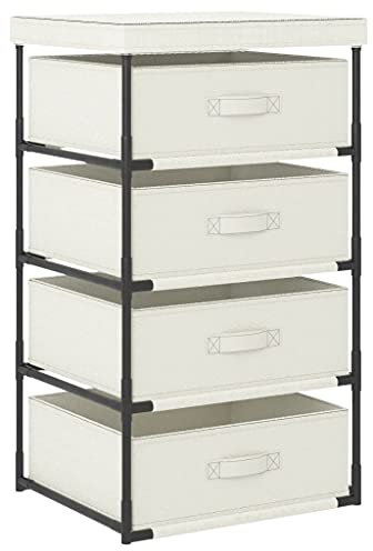 YITHOPI Aufbewahrungsregal,Eckschrank,Schubladenschrank,Mehrzweckschrank,Lagerschrank,mit Schubladen Schrank Schränkchen Flur Nachttisch Beistelltisch,mit 4 Stoffkörben Stahl Creme