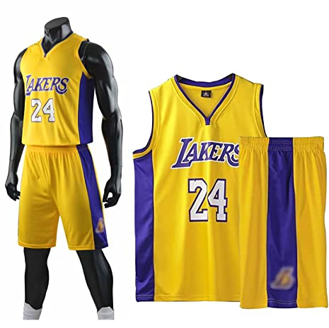 Basketball Trikot Shirt und Shorts, Erwachsene Basketball Jersey, Basketball ärmellose Anzug, Basketball Sportbekleidung, T-Shirt Weste + Shorts, Jugendlich Sweatshirt(L,Gelb)