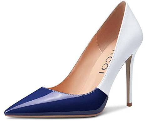 Aachcol Donna Spillo Alto High Tacco Heel Pumps a Punta Slip-on Ufficio Dress Scarpe Classico 10 CM Blu Verniciata 35 EU