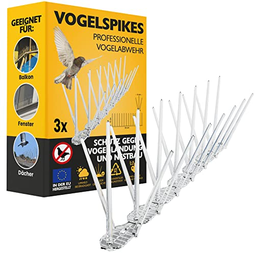 Konzept 11 - Vogelabwehr Spikes aus Kunststoff gegen Tauben, Katzen, Spatzen, Schwalben - Taubenabwehr für Balkon, Garten, Terasse - Vogelschreck 3-reihig, Set 3 STK.- Transparent