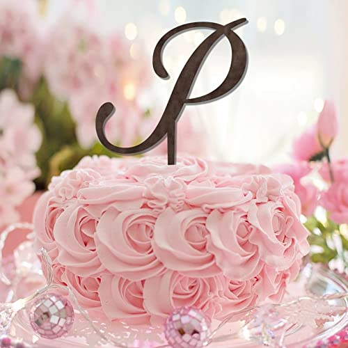 Monogramm P Cake Topper Initiale Einzelbuchstabe Name Braun Holz Für Hochzeit Verlobung Party Dekor Elegant Wiederverwendbar Lorbeerkranz Auswahl Brief Design Farbe Hochzeit Geschenke