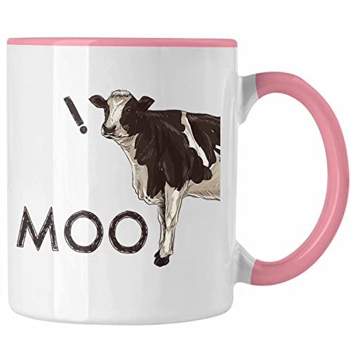 Trendation - Moo Kuh Tasse Geschenk für Landwirt Bauern Geschenkidee Geburtstag Lustiger Spruch (Rosa)