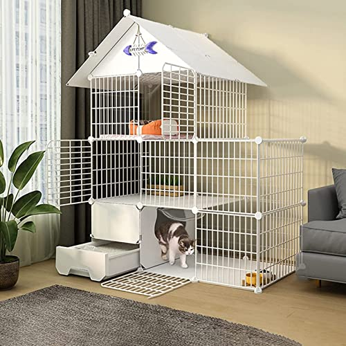 IDEAX Katzengehege Groß Katzenkäfig Für Zuhause Outdoor/Indoor Mit Tür Und Geschlossene Katzentoilette Leicht Zu Montieren Kleintiergehege Großer Auslaufplatz (Color : A, Size : 111 * 49 * 145CM(2))