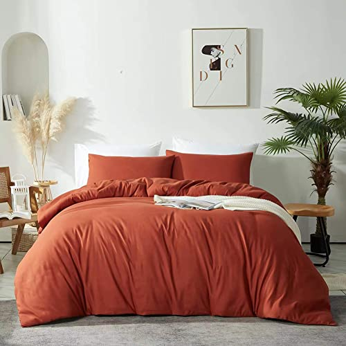 Omela Bettwäsche 135x200 Terrakotta 4 Teilig Microfaser Unifarben Bettbezug Weich und Bequem Bettwäsche Set Reißverschluss - 2 x 135 x 200 + 2 x 80 x 80 cm