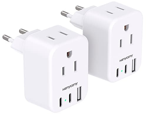 European Travel Plug Adapter, HANYCONY Type C Adapter for Spain, 2 Pack