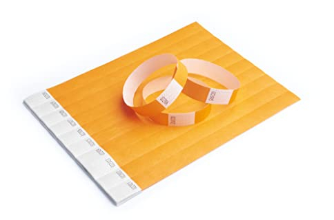 iboo 500 Bracelets Papier Tyvek Orange pour le Contrôle et la Sécurité - pour Événements, Soirées, Festivals et Voyages - Bracelets d'Entrée (Orange) - Lot de 500
