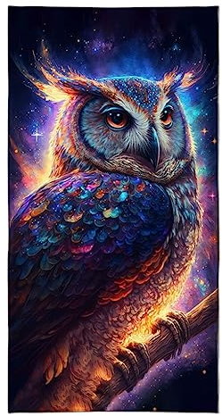 DOTERO Eulen Strandtuch Groß 100x200-Badetuch für Männer-Buntes Strandtuch mit Eulen-Motiv-Weich Saugfähiges Handtuch (1,70x140cm)