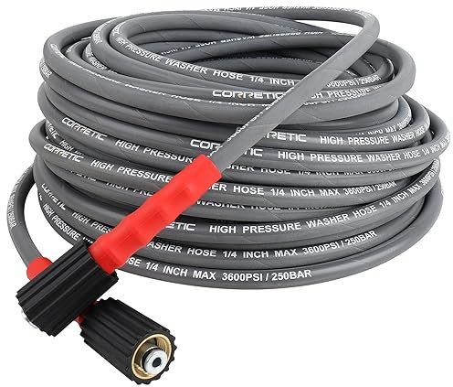 Corretic 1/4 Pressure Washer Hose 50FT, 3600psi Power Washer Hose for Cold and Hot Water, Steel Wire Braided & Synthetic Rubber Jacket, M22-14mm
