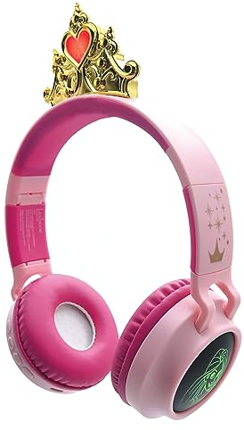 Lexibook - Disney Princess, 2-1 Kabellose und kabelgebundene Kopfhörer mit Prinzessinnenkrone, hohe Klangqualität bis 85 dB, Lichteffekte, faltbar, verstellbar, wiederaufladbar, HPBT015DP, Schwarz