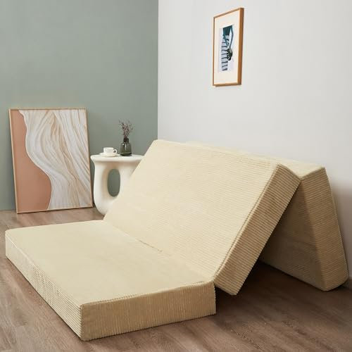 MAXYOYO Faltbare Cordmatratze, dreifach gefaltete Bodenmatratze dick, mit waschbarem Bezug, platzsparend für Gäste (Kamel, Doppelbett-10cm)