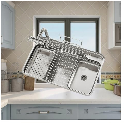 Fregadero Cocina Fregadero Multifuncional Fregadero Cocina 1 Seno Fregadero de acero inoxidable con Grifo,Control de Taiwán,Lavadora,cesta de drenaje,fregaderos pequeños,fregadero sobre encimera (Col