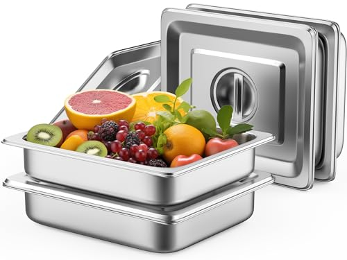 ZeroPone 4 Stück GN Behälter 1/2, Gastronormbehälter Edelstahl/Abmessungen 265 x 330 mm/Höhe 65 mm/Volumen 4 Liter, Edelstahl Speisebehälter mit Deckel