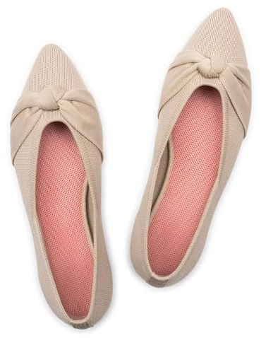 Frank Mully Flache Damenschuhe, Klassische Flache Schuhe mit spitzer Zehenpartie, gestrickte Abendschuhe, weiche Flache Schuhe für Damen, bequem und elegant, Nackt, 38 EU