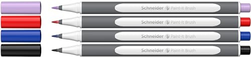 Schneider Brushpen Paint-It 070 (Premium-Pinselstifte mit flexibler Spitze und leuchtenden Farben für Kalligraphie, Hand-Lettering und mehr) 4 Stück sortiert