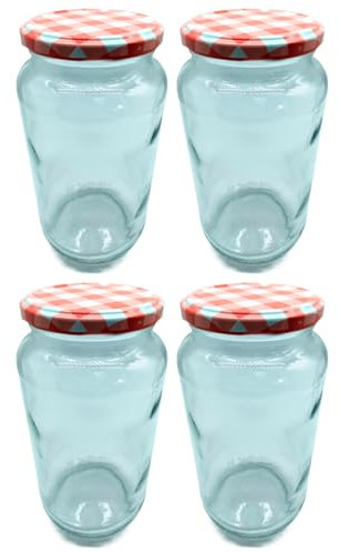 Acan Tradineur - Pack de 4 Botes Multiusos con Tapa de Rosca - Fabricado en Vidrio - Ideal para Mermelada, Miel, Frutos Secos, Especias - Ø 9 x 17,5 cm - 1 L