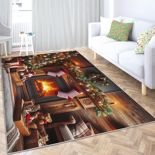 Kamin Weihnachtsbaum Weihnachten Wohnzimmer Teppiche Waschbarer 80x150cm
