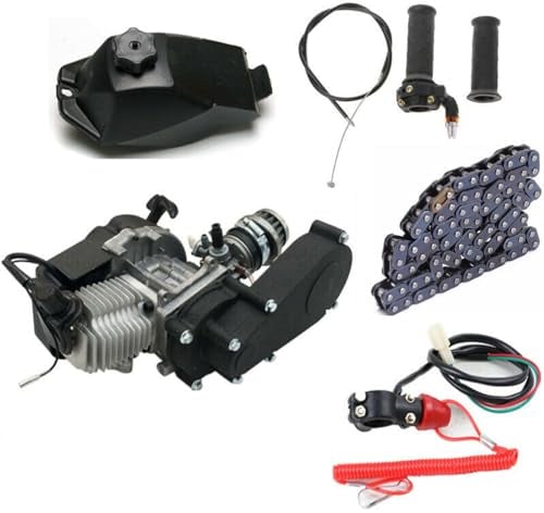 49cc 2 Takt Motor, Mini Benzinmotor 14-mm-Vergaser, Pocket Bike Motor Ausgestattet mit Kraftstofftank, Einzylinder Dirt Bike Motoren Luftfilter Geeignet für Pocket Bike ATV oder Scooter