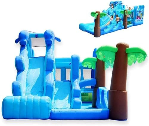 GeRRiT Summer Large Inflatable Double Water Slide Bouncy Castle with Climbing Wall Splash Poolnd Trampoline for Outdoor Kindergarten