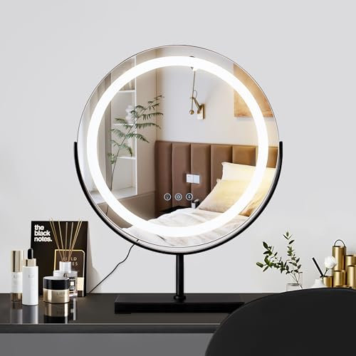 MantoLite Spiegel zum Hinstellen Schminkspiegel mit Beleuchtung Kosmetikspiegel mit Licht Dimmbar, 3 Lichtfarben, LED Schminkspiegel mit Touch Steuerung 40CM, Schwarz