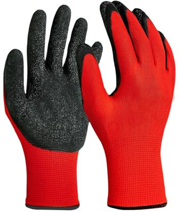 Shengxi Guanti da Lavoro Professionali Unisex, 12 Paia Guanti da Lavoro di Sicurezza in Nylon e Lattice, Guanti Protettivi da Giardinaggio Guanti da Montaggio Antiscivolo Taglia L