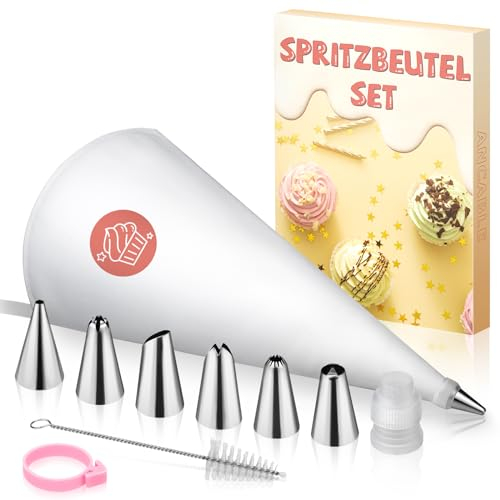Ancable Spritzbeutel Set mit 1 Stück 40cm Baumwoll-Spritzbeutel Innenbeschichtung, 6 Edelstahl Spritztüllen und 1 Adaptern, Für Dekoration auf Torten, Kuchen und Keksen