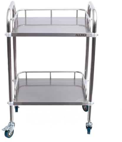 Allpax Labor-Rollwagen aus Edelstahl mit 2 Ablagen und Lenkrollen, 500 x 400 x 860 mm, 100 kg Tragfähigkeit - Abräumwagen, Servierwagen, Transportwagen, Küchenwagen
